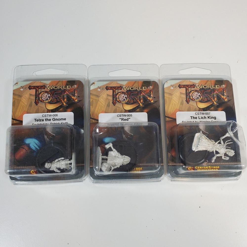 3 Center Stage World of Torn Miniatures Metal 28mm Lot Lich King Red Telza Gnome